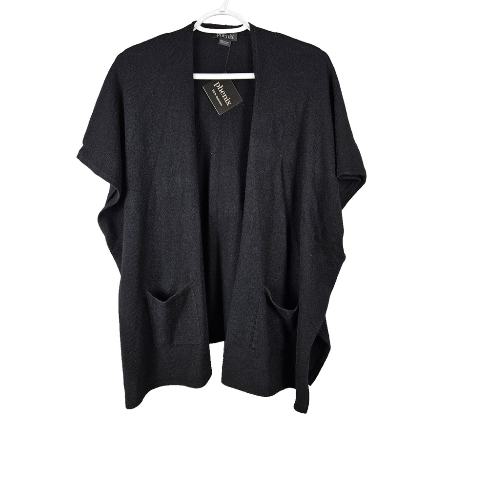 Phenix 100% Cashmere NWT Open Cardigan Womens One Size Black Sleeveless